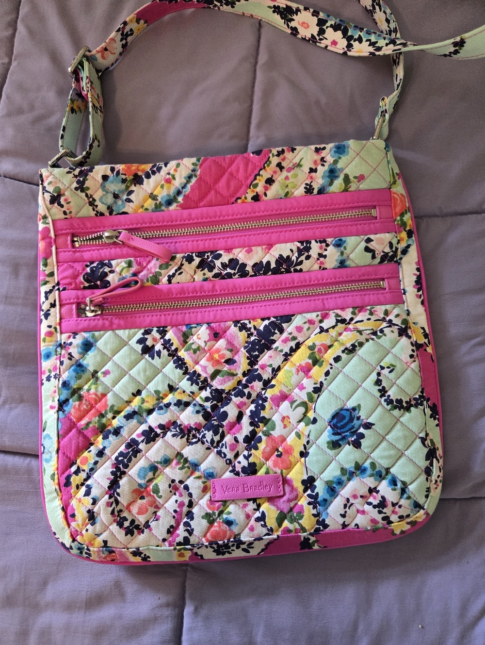 Vera Bradley Quilted Spring Floral Crossbody in Hot Pink & Mint